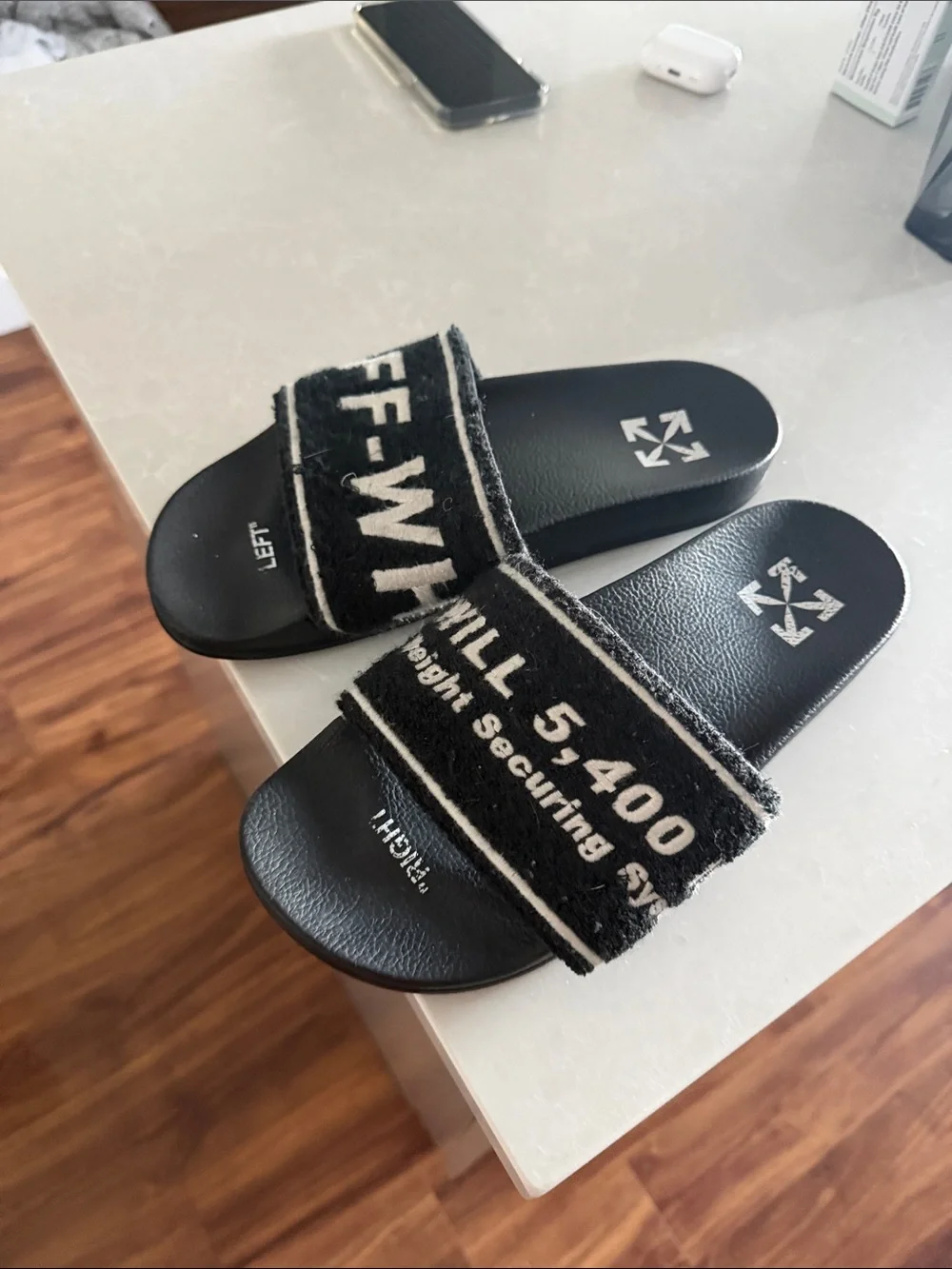 Off-White Black Logo Wool Strap Slide Sandals
